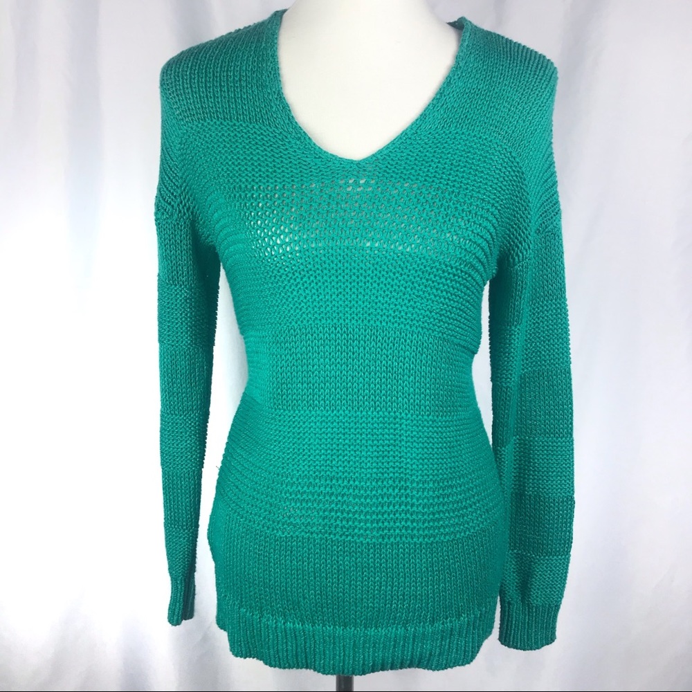 Tommy Bahama Cotton Knit Sweater Green V Neck NWOT